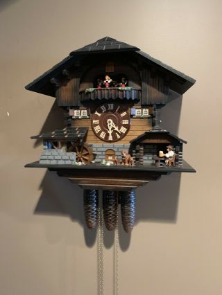Large Vtg Cuckoo Clock Black Forest Chalet By Adolf Herr Schwarzwald Germany
