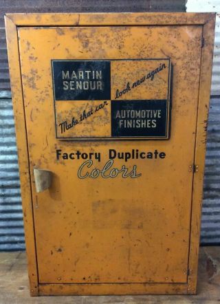 Vtg 30s 40s Martin Senour Spray Paint Metal Auto Parts Cabinet Advertising Sign