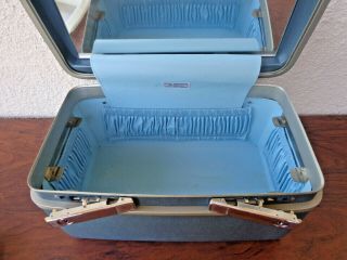 Vintage Samsonite Medalist Train Case BLUE Suitcase Luggage Make Up Tray Key EXC 3