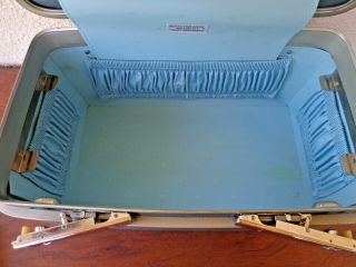 Vintage Samsonite Medalist Train Case BLUE Suitcase Luggage Make Up Tray Key EXC 4