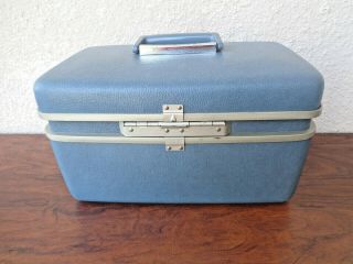 Vintage Samsonite Medalist Train Case BLUE Suitcase Luggage Make Up Tray Key EXC 6