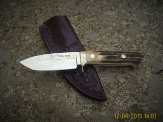 Vintage Custom Stag Loveless Style Drop Point Hunting Knife By P M Parris
