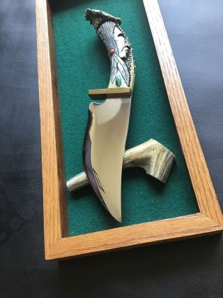 Vintage Ted Miller Custom Made Knife 11 1/2 " Heavy Crown Stag Native Knife