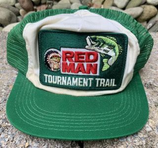 Vintage Red Man Chewing Tobacco Patch Trucker Snapback Hat Cap Usa Made