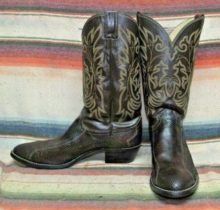 Mens Vintage Justin Brown Snakeskin / Leather Cowboy Boots 11 D Exc Cond