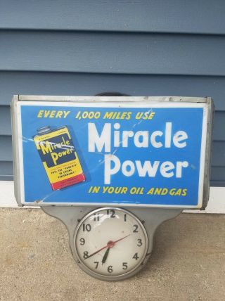 Vintage Miracle Power Neon Clock Sign Lighted Gas Oil