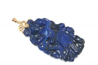 Vintage Carved Lapis 14k Yellow Gold Asian Figural Pendant