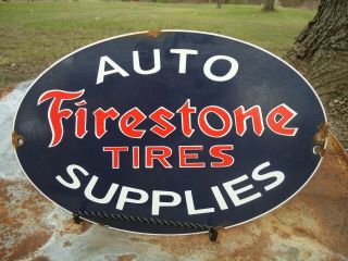 Vintage Firestone Tires Auto Supplies Porcelain Gas Pump Sign