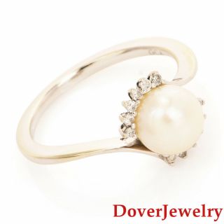 Estate Diamond Pearl 10k White Gold Ring Nr