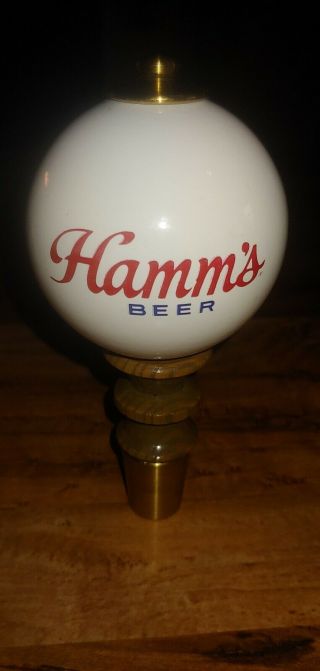 Rare Find Vintage Hamm ' s Beer Wooden Handle Ceramic Ball Tap Handle 5 1/4 