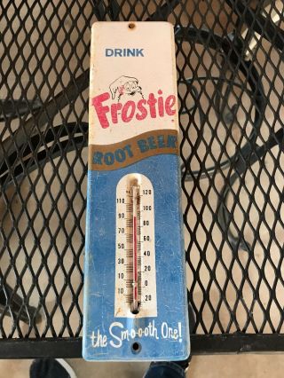 11.  5x3.  25 100 1950 Vintage Frostie Root Beer Old Tin Thermometer Sign