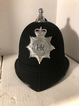 Christies London Bobby Police Hat Size 7 1/8 W/ Humberside Police Badge Vtg