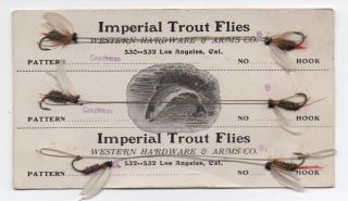 1915 Advertising Card With 6 Imperial Trout Flies Attached Los Angeles Ca