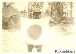 Souvenir Us Soldier Posed Holding Captured Japanese Battle Flag