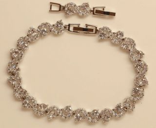 18k White Gold Finish Diamond Tennis Bracelet S Link 7.  5 "