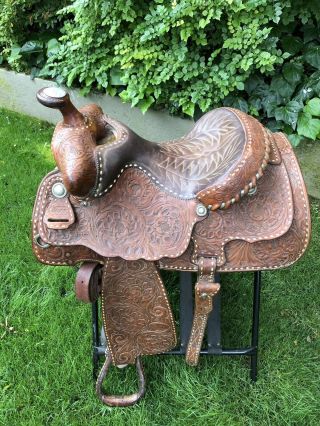 Vintage Western Saddle - Ryon Leather Hand Tooled Silver Concho 