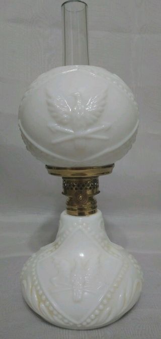 Vintage Late 19th C.  Opaque White Eagle Miniature Oil Kerosene Lamp Look Mini