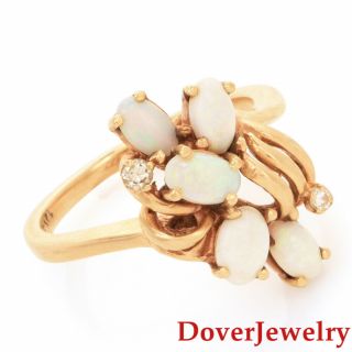 Estate Diamond Opal 14k Yellow Gold Floral Bypass Ring Nr