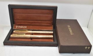 Vintage Parker 105 Fountain & Rollerball Pen Gold Plated Bark Pattern