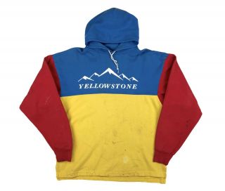 Vintage 70s Yellowstone National Park Color Block Hoodie Mens Medium Sweatshirt