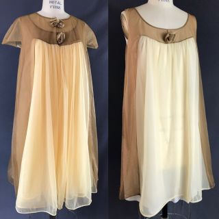 Vintage Vanity Fair Sheer Double Chiffon Nightgown Babydoll Peignoir Set Nylon M