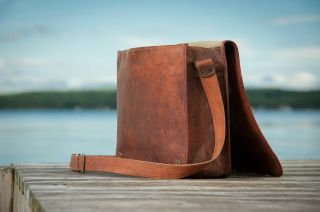 Vintage leather handmade laptop carry style messenger satchel bag briefcase 16 