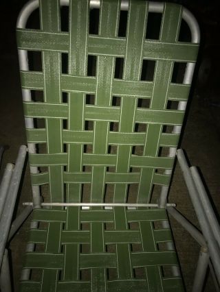 2 Set Of Vintage Retro Green Folding Aluminum Chaise Lounge Lawn Chairs Webbed 7