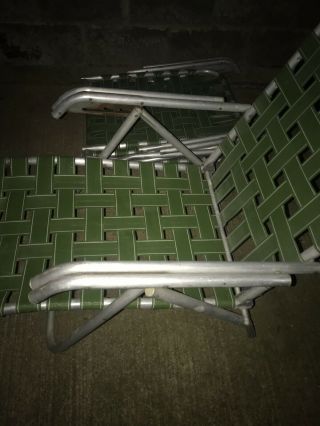 2 Set Of Vintage Retro Green Folding Aluminum Chaise Lounge Lawn Chairs Webbed 8