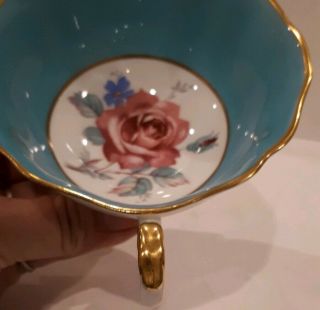 Vintage Paragon Cup And Saucer Double Warrant Blue Tourquoise Roses Flowers Pink 5