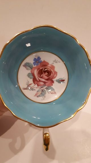 Vintage Paragon Cup And Saucer Double Warrant Blue Tourquoise Roses Flowers Pink 6