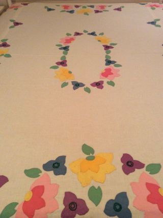 Vintage Home Needlecraft Creations Floral Appliqué Quilt Top From Kit 8