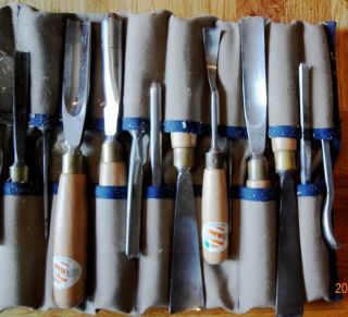 Vintage Orange CMT (Marples) Set Of 25 Wood Carving Chisel Set / Pouch England 4