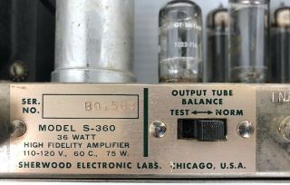 RARE Sherwood S - 360 Tube Power Amplifier 36 - Watts 4 x 7189 Mono Valve Amp 1960 5