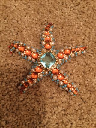 Vtg Kjl Kenneth J Lane Cabochon Rhinestone Faux Turquoise Pearl Starfish Brooch