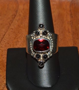 Vintage Sajen Sterling Silver And Garnets Ring Size 10