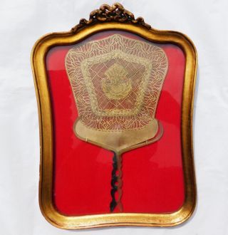 Antique Hand Fan Leather And Horn Fixed Display