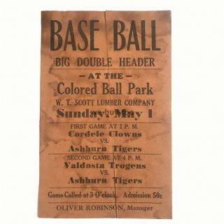 Vintage Colored Baseball Broadside From Cochran,  Georgia,  Negro League 1900 - 1950
