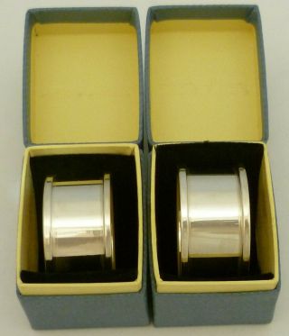 Napkin Rings; Pair Solid Sterling Silver,  Boxed,  B.  1968,  Perfect