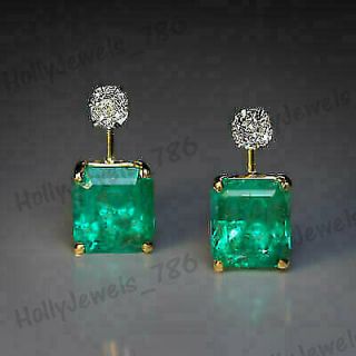 Vintage 4.  60 Ct Emerald & Diamond 14k Yellow Gold Over Solitaire Stud Earrings