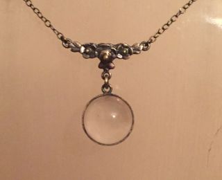 Vintage Sterling Silver Rock Crystal Quartz Orb Pendant Necklace Flower