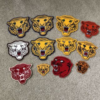 12 Vtg Sports Letterman Varsity Jacket Patches Chenille Car Club Tiger Lion