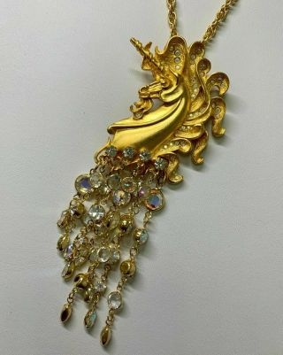 Vintage Kirks Folly Vintage Rare Unicorn Pendant Necklace / Brooch Gold Toned