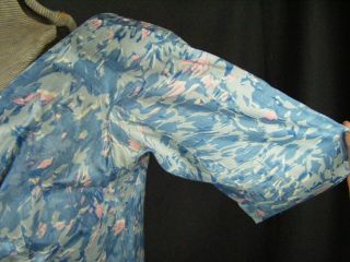 Vtg 50s Blue Pink Floral Printed 100 Silk 3/4 Sleeve Full Dress - Bust 39/XS - S 5