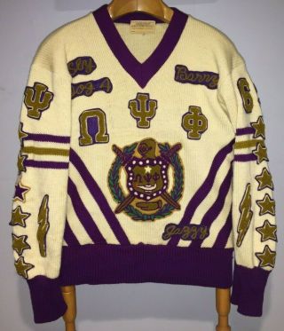 Vintage Adult Chicago Knitting Mills 100 Wool Omega Psi Phi Fraternity Sweater