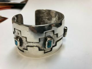 Vintage Silver & Turquoise Cuff Bracelet,  Very Heavy,  Native American ?