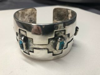 Vintage silver & turquoise cuff bracelet,  very heavy,  Native American ? 3