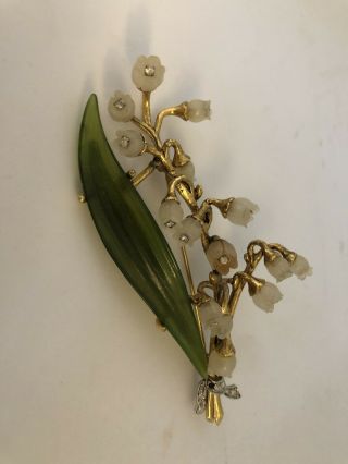 Joan Rivers Rare Floral Brooch Pin Flower Crystal Vintage Lily Of The Valley