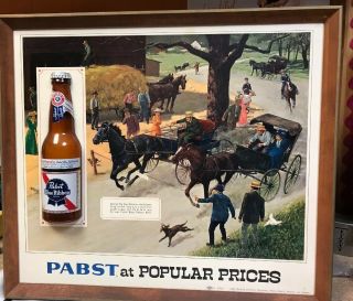 Vintage Pabst Blue Ribbon Beer At Popular Prices Horse Race Bar Sign 17”x15” Pub