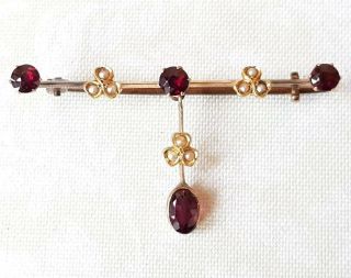 Antique Victorian 9ct Rose Gold Garnet & Seed Pearl Pendant Brooch