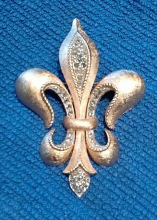 Outstanding Vintage Crown Trifari Pave Rhinestone Fleur De Lis Brooch,  3 1/2 "